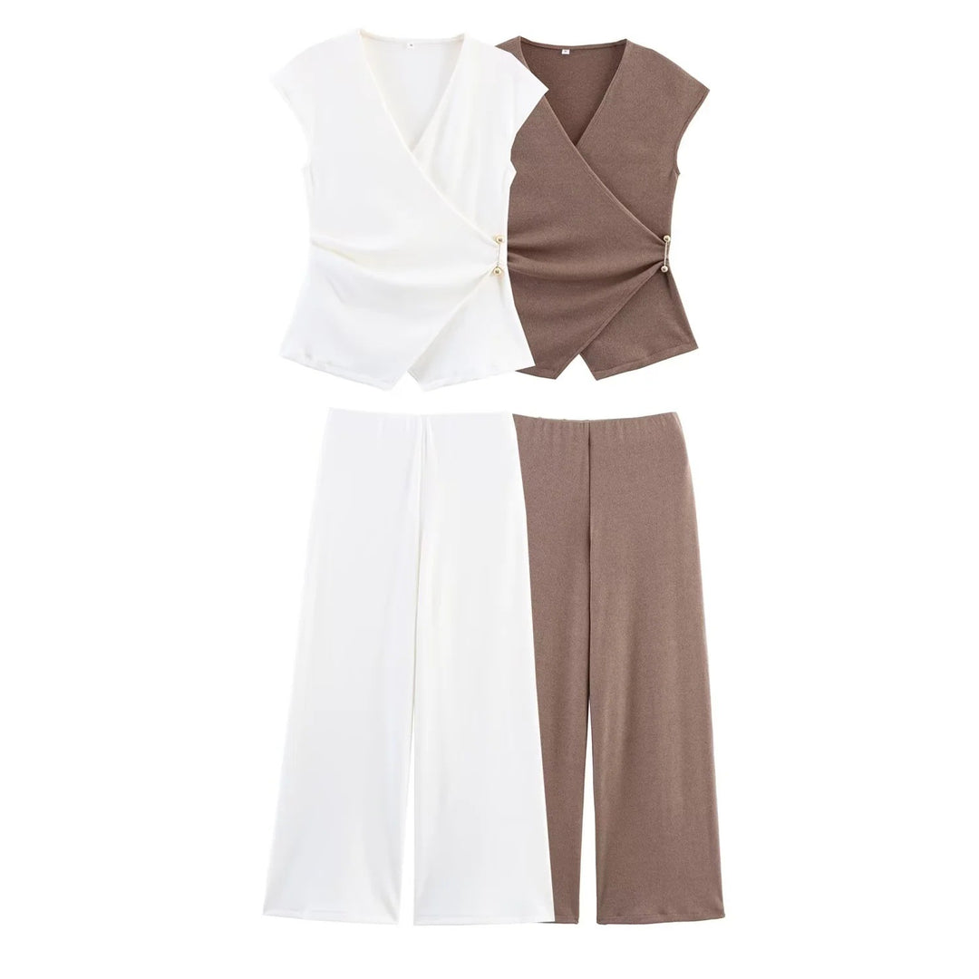 Damen 40+ weite Strickpalazzo‑Hose mit hoher Bundpassform und elastichem Komfortbund Drune