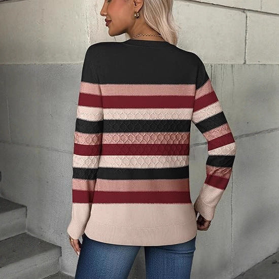 Damen Strickpullover mit strukturiertem Muster und eleganten Farbblockdetails Drune
