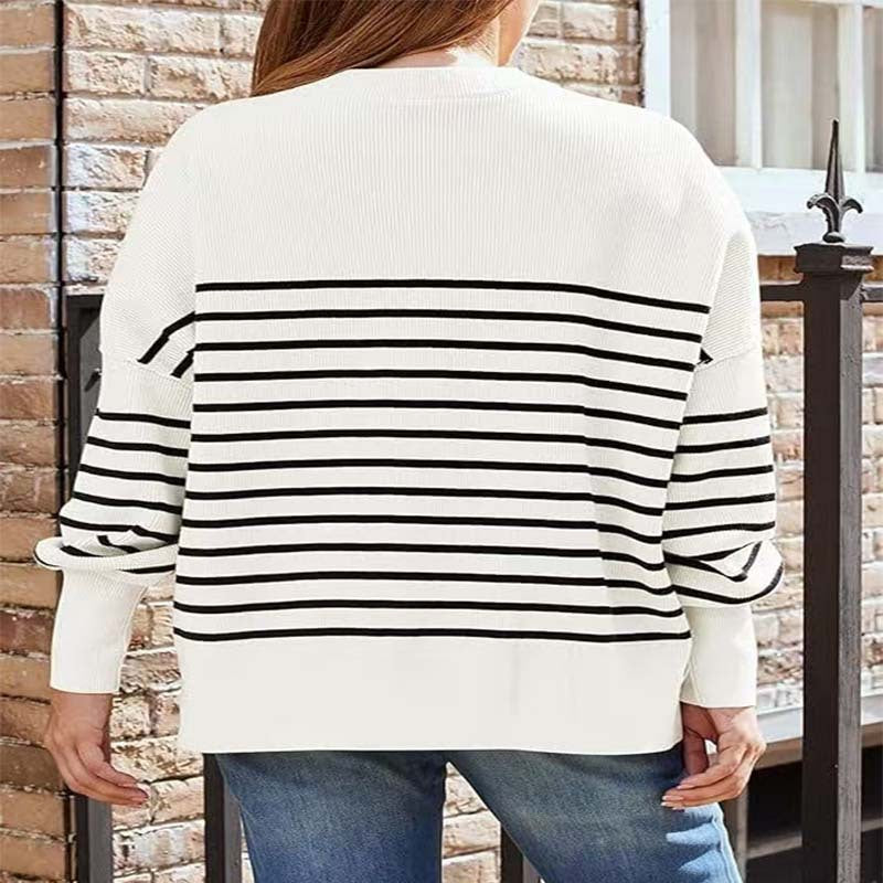 Damen lässiger Strickpullunder mit breiten Streifen und überschnittenen Schultern Drune