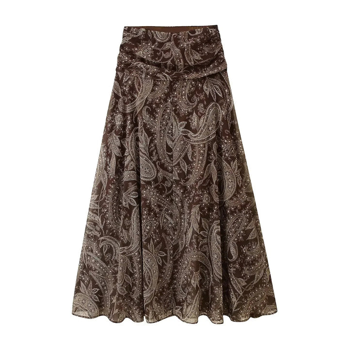 Damen nan ausgestellter Maxirock mit hoher Taille, gefaltetem Bund und Paisley‑Print Drune
