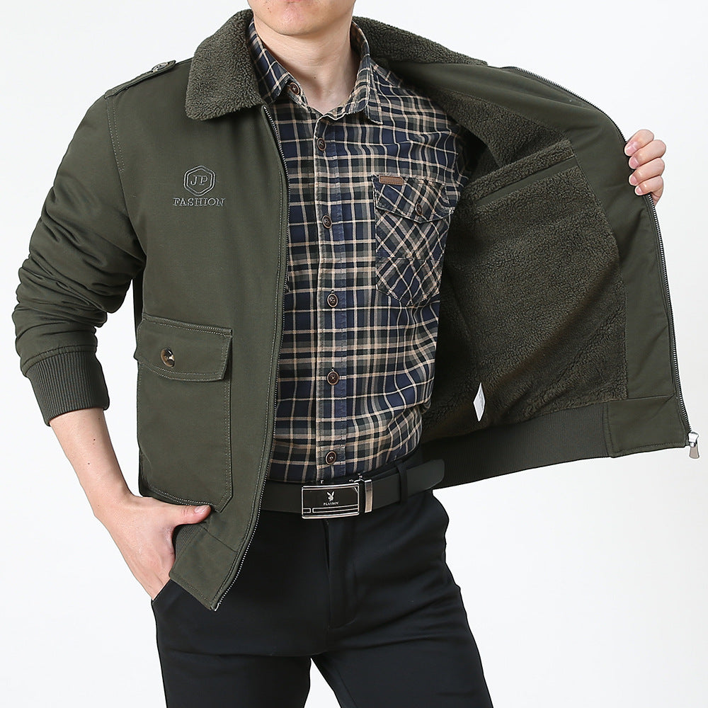Herren Utility-Flightjacke aus Baumwollmix mit Teddykragen und aufgesetzten Pattentaschen Drune