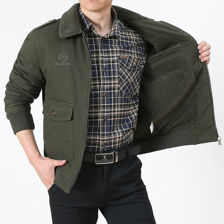 Herren Utility-Flightjacke aus Baumwollmix mit Teddykragen und aufgesetzten Pattentaschen Drune