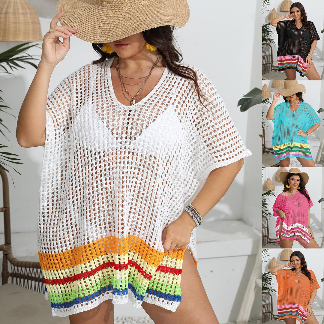 Damen transparenter Strandüberwurf mit buntem Lochdesign Drune