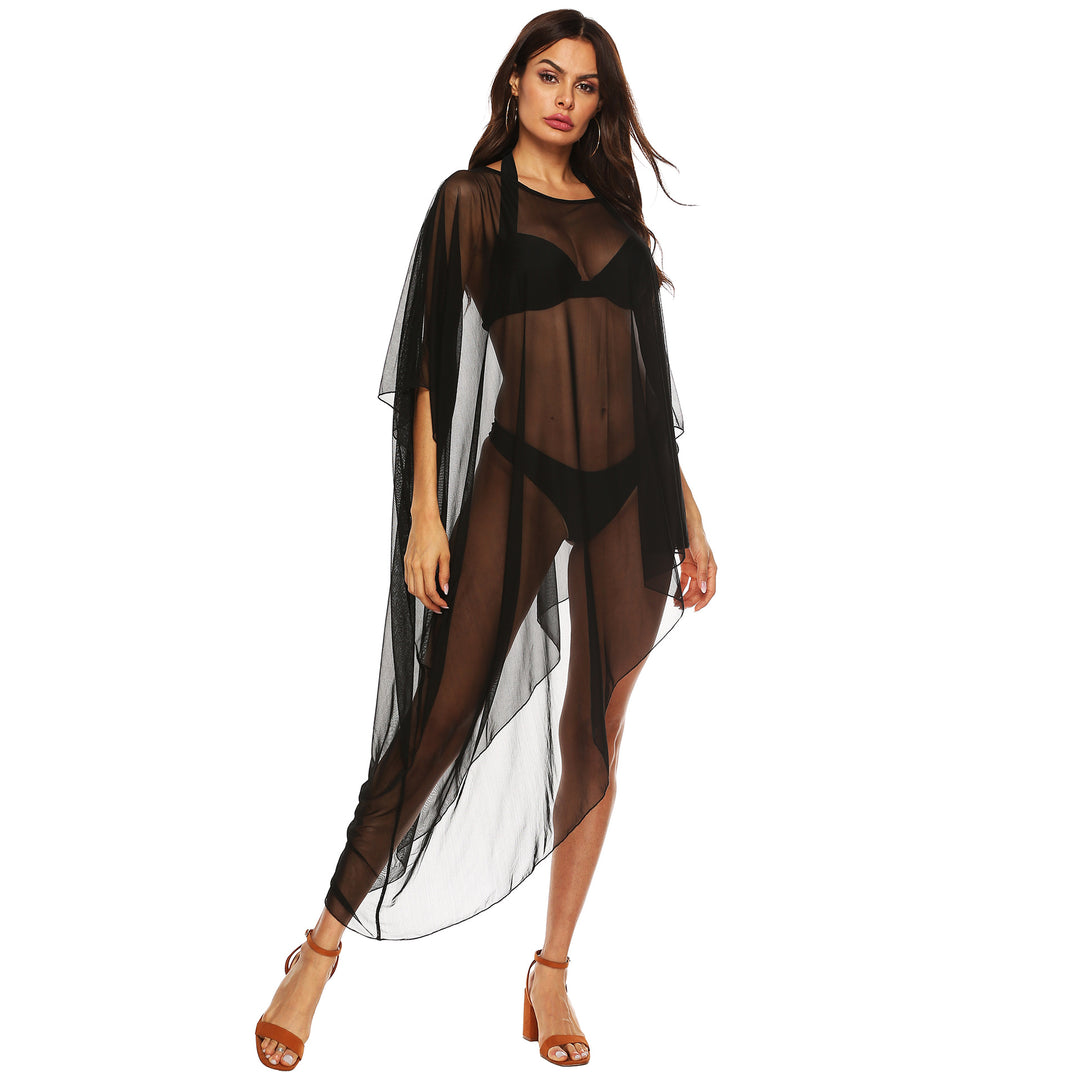 Damen transparenter Strandüberwurf mit eleganten Ärmeln Drune