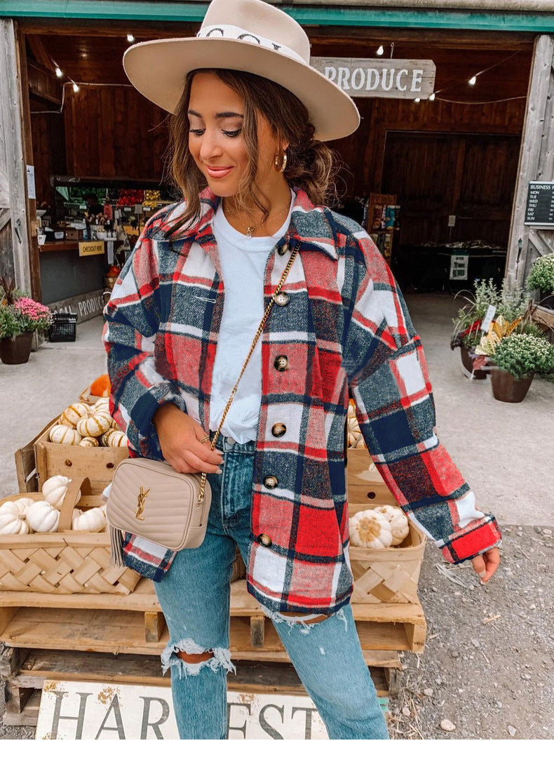 Damen lässige karierte Flanelljacke mit Knopfdetails Drune