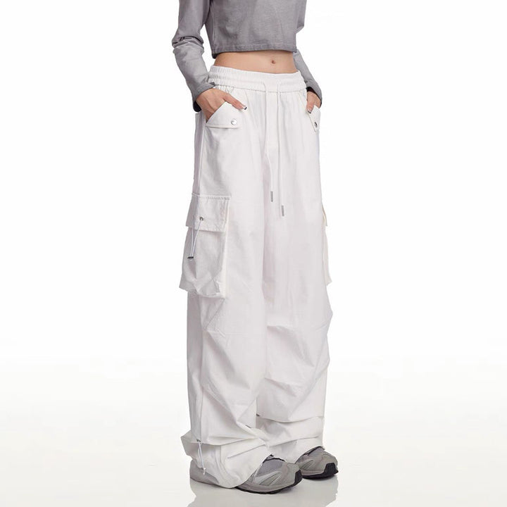 Damen Modische Cargo-Hose mit Seitentaschen und verstellbarem Bund Drune