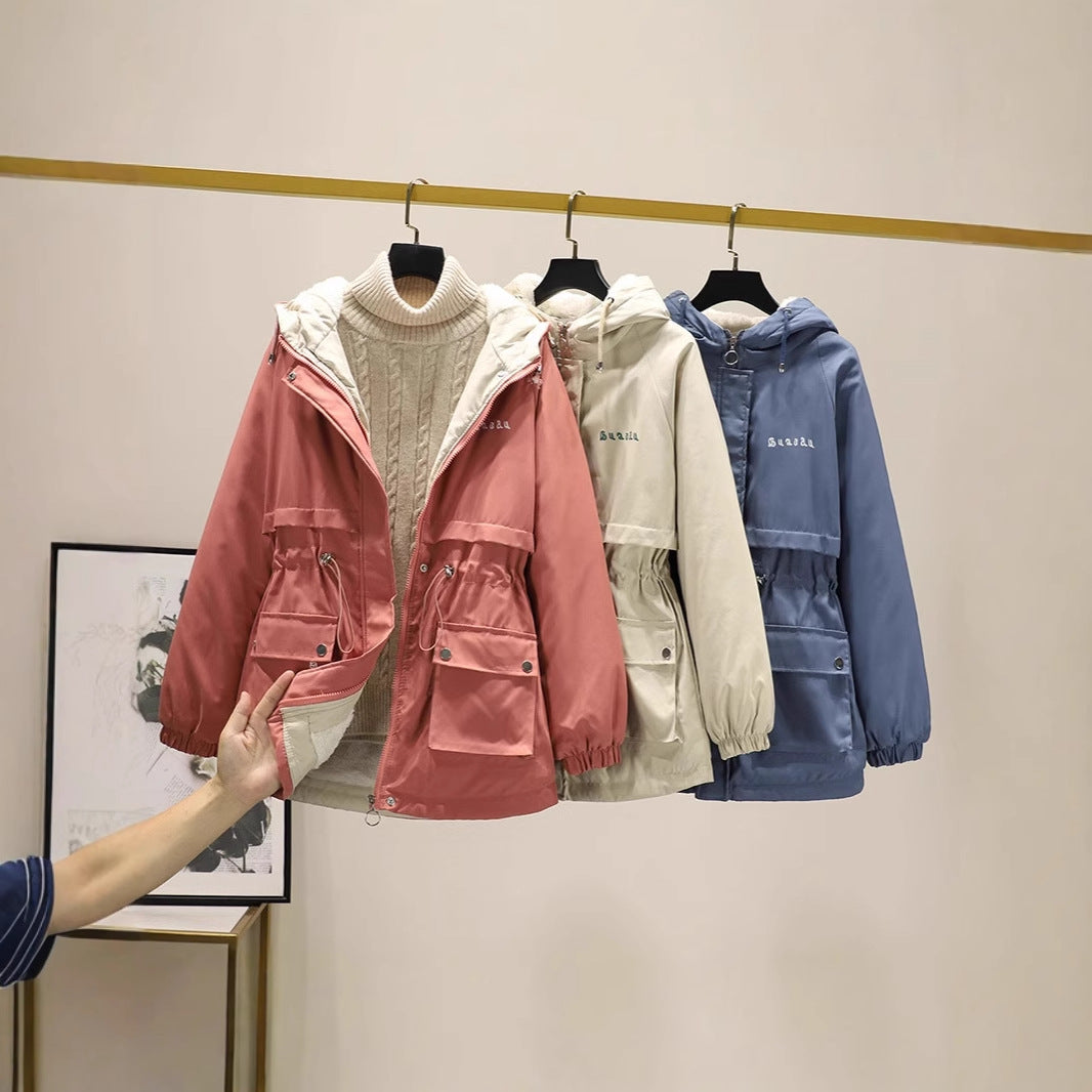 Damen gefütterte Parka-Jacke mit Kapuze und verstellbarem Taillenzug Drune