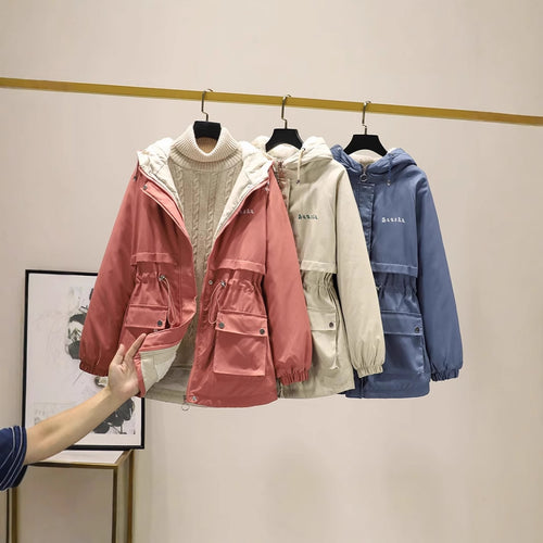 Damen gefütterte Parka-Jacke mit Kapuze und verstellbarem Taillenzug Drune