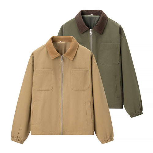 Damen Kurzjacke im Workwear-Stil mit Kordkragen, Reißverschluss und aufgesetzten Brusttaschen Drune