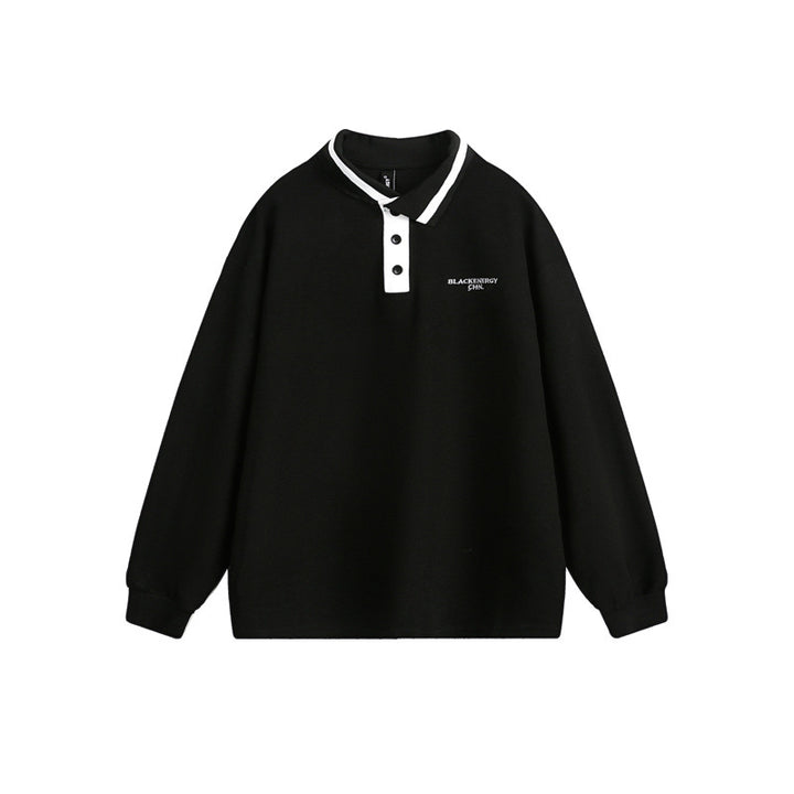Unisex Oversize Polo-Sweatshirt mit Kontrast-Knopfleiste und Rippbündchen Drune