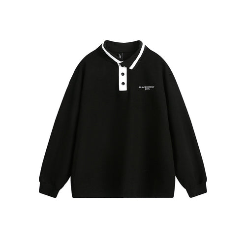 Unisex Oversize Polo-Sweatshirt mit Kontrast-Knopfleiste und Rippbündchen Drune