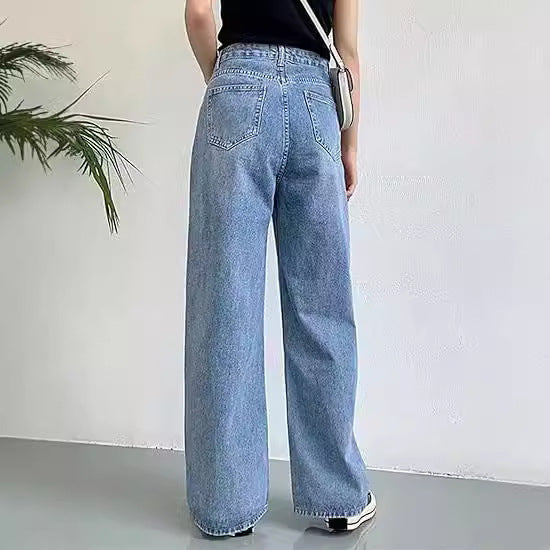 Damen weite Hochtaillen-Jeans mit komfortablem Sitz und lässigem Stil Drune