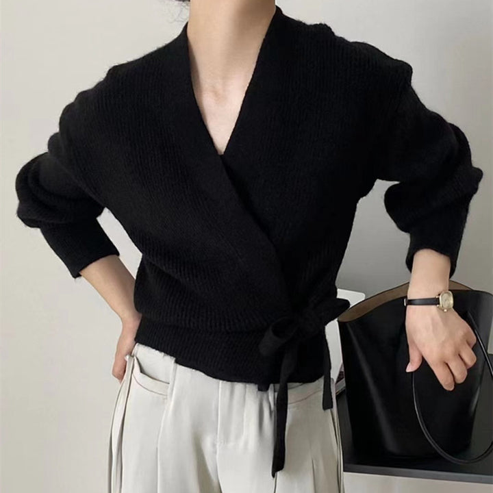 Damen Wickeljacke mit breiten Ärmeln und Taillenknoten Drune