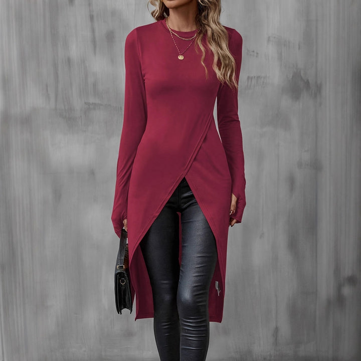 Damen Asymmetrische Langarm-Tunika mit Wickel-Saum Drune
