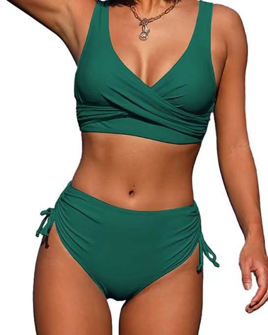 Damen Wickel-Bikini-Set mit elastischen Bündchen und modischem V-Ausschnitt Drune