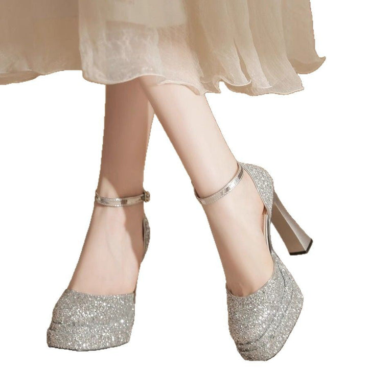 Damen Glitzernde Plateau-Pumps mit elegantem Knöchelriemen Drune