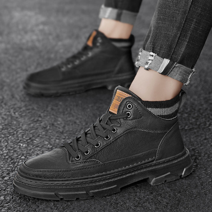 Herren lederoptik High-Top City-Boot Sneaker mit gestricktem Schaftkragen und stoßdämpfender Profilsohle Drune