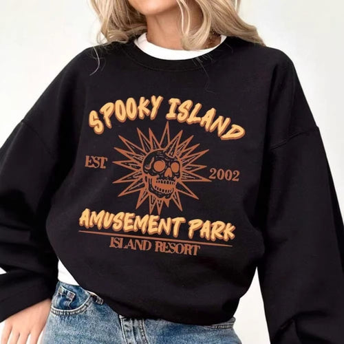 Damen nan lässiges Oversize-Sweatshirt mit Vintage-Schädel-Print und geripptem Saum Drune
