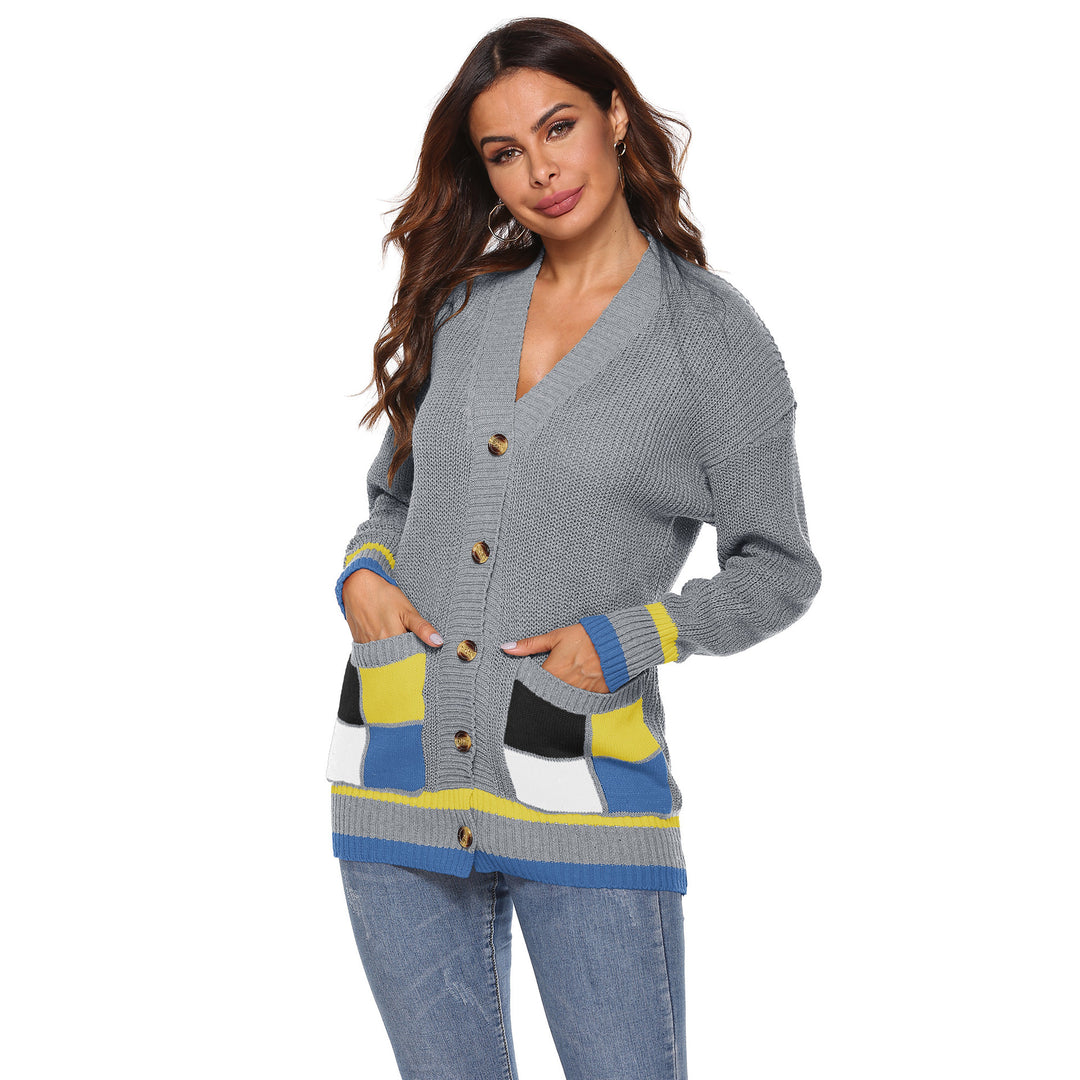 Damen Strickjacke mit bunten Akzentdetails und großen Knöpfen Drune