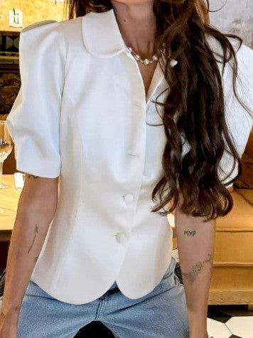 Damen Blazer mit Puffärmeln und klassischem Kragen Drune