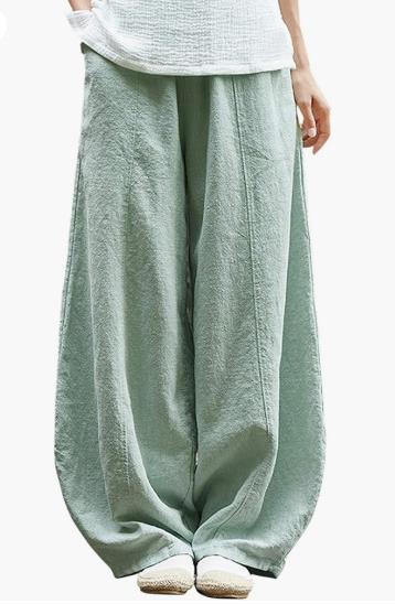 Damen weite Leinenhose mit elastischem Bund und praktischen Taschen Drune
