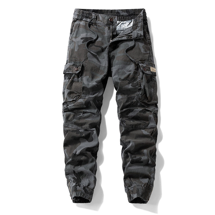 Herren Taktische Cargo‑Jogginghose im Camouflage‑Military‑Look mit Tunnelzugbund, Knieabnähern und Multifachtaschen Drune