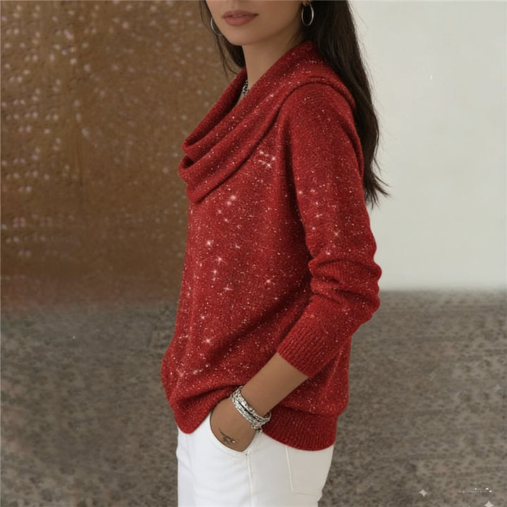 Damen nan fein gestrickter Pullover mit Wasserfallkragen und geripptem Saum Drune