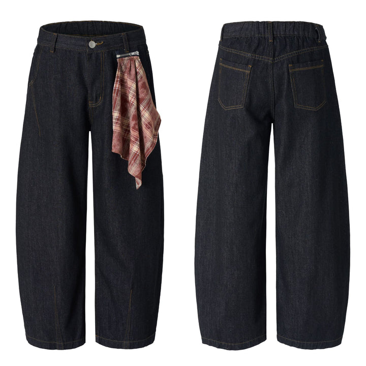 Herren Weit geschnittene Denim‑Palazzohose mit fließender Silhouette und verdecktem Bund Drune