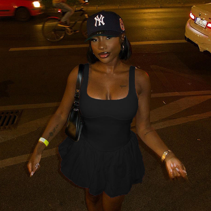 Damen verspieltes Mini-Kleid mit quadratischem Ausschnitt Drune