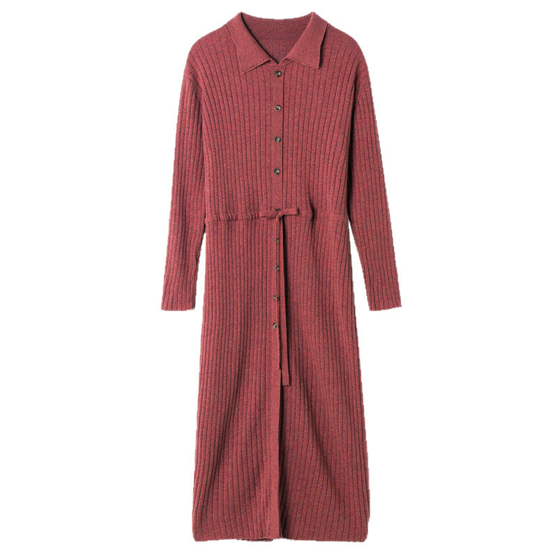 Damen Strickkleid mit modernem Stehkragen und taillierbarem Gürtel Drune