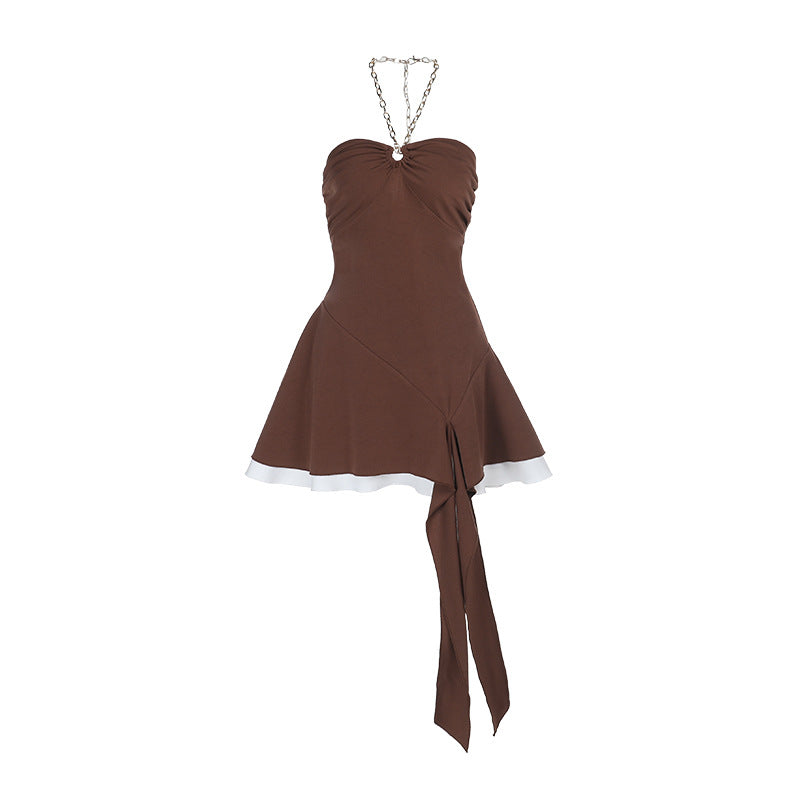 Damen Off-Shoulder-Langkleid mit verspieltem Saum Drune
