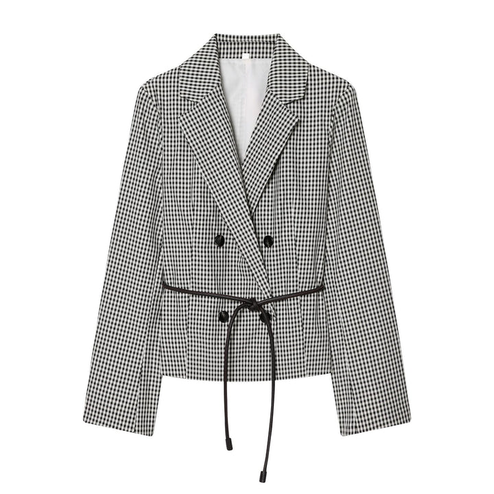 Damen nan taillierter Doppelreiher-Blazer mit Tunnelzug und Kordelbindegürtel Drune