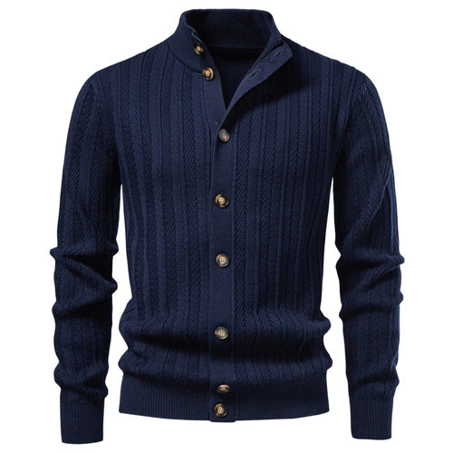 Herren Feinstrick-Button-Cardigan mit Zopfmuster und Stehkragen Drune