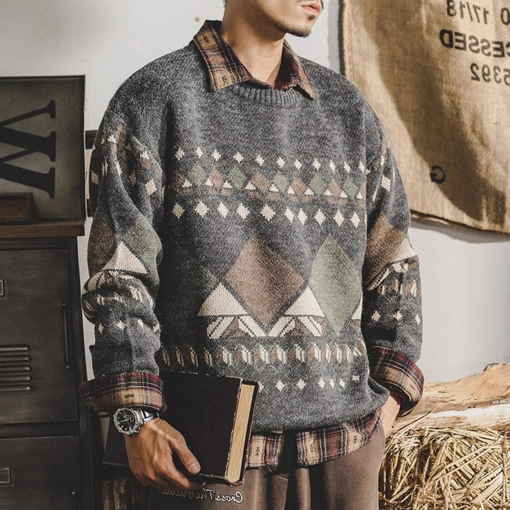 Herren Strickpullover mit geometrischem Muster und lässigem Schnitt Drune