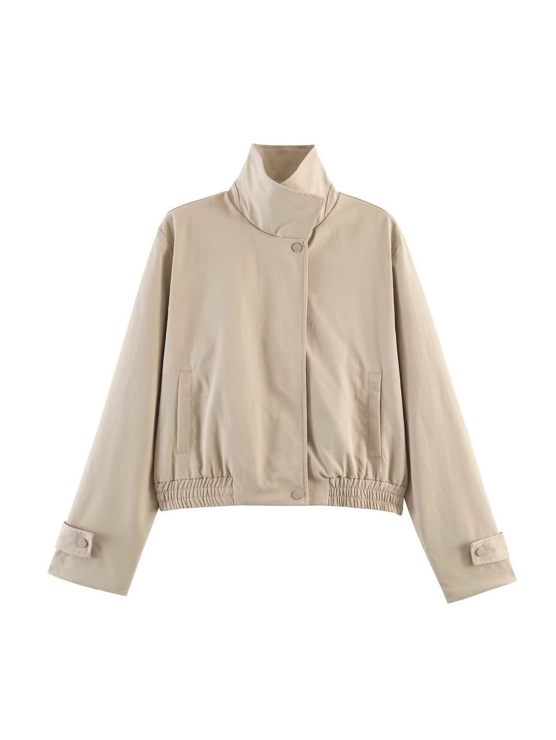 Damen Kurzblouson mit hohem Stehkragen, elastischem Bund und verdeckter Druckknopfleiste Drune
