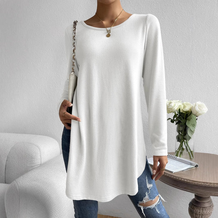 Damen Oversize Longline Feinstrick-Tunika mit Rundhalsausschnitt Drune