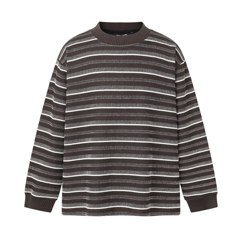 Unisex Locker geschnittener Strukturstrick-Pullover mit Rundhals und maritimen Streifen Drune