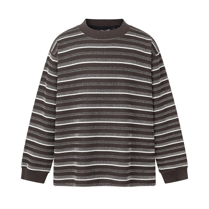 Unisex Locker geschnittener Strukturstrick-Pullover mit Rundhals und maritimen Streifen Drune