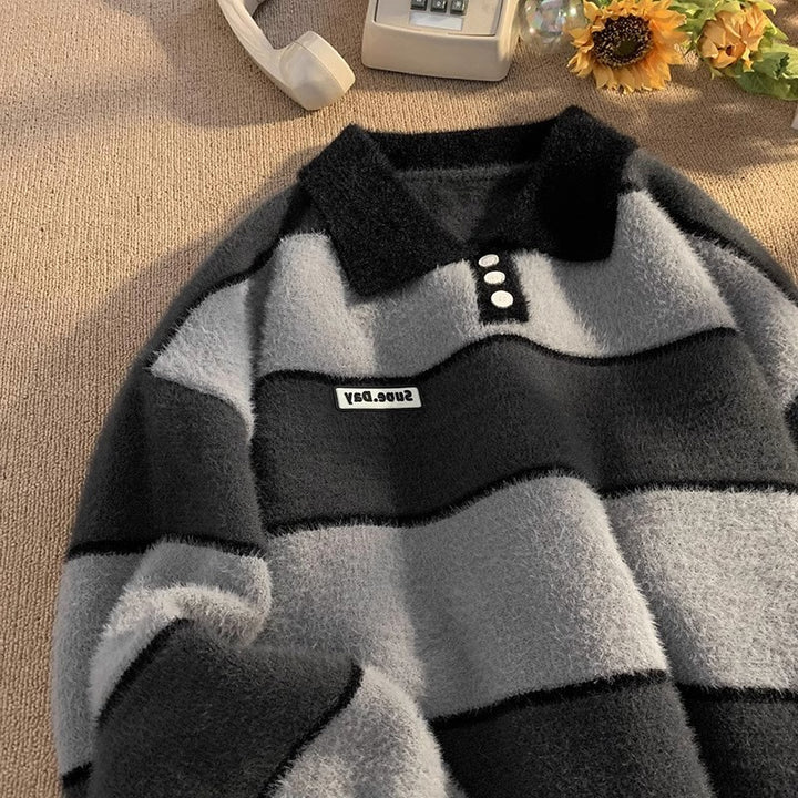 Damen kuscheliger Strickpullover mit klassischem Polokragen Drune