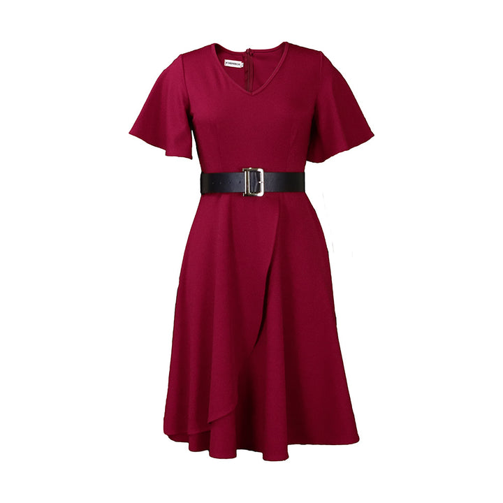 Damen Wickelkleid mit weitem Rock und elegantem Taillengürtel Drune