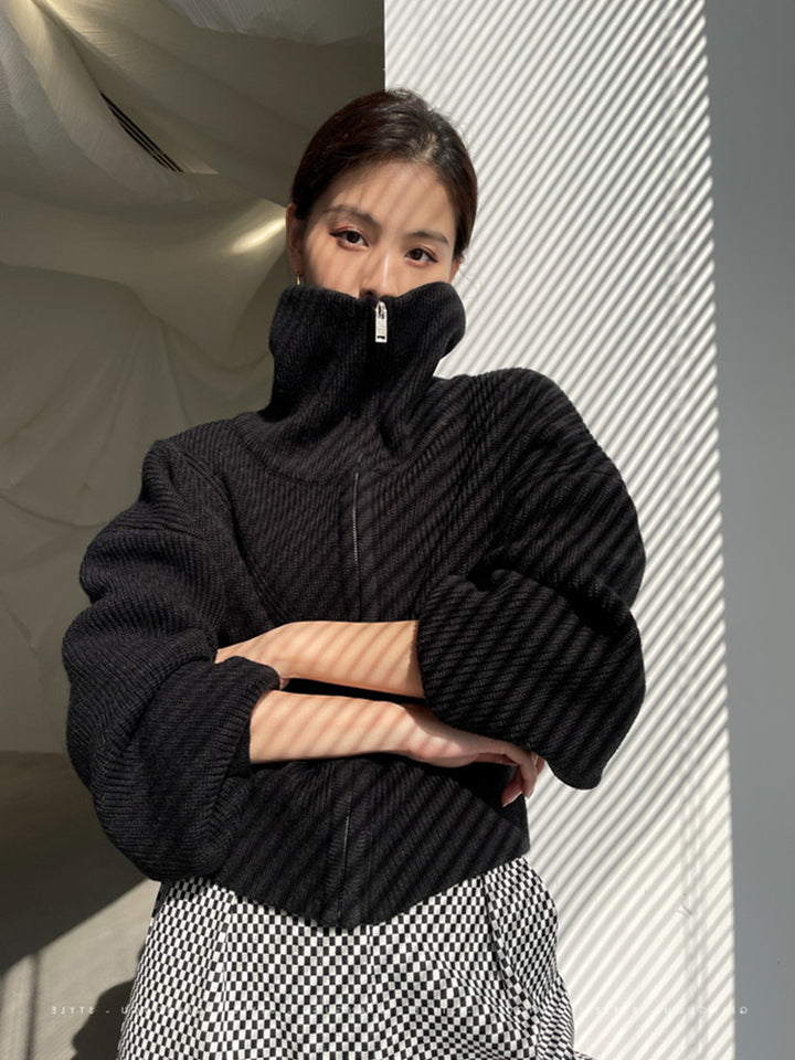 Damen Grobstrick Pullover mit hohem Kragen und übergroßem Schnitt Drune