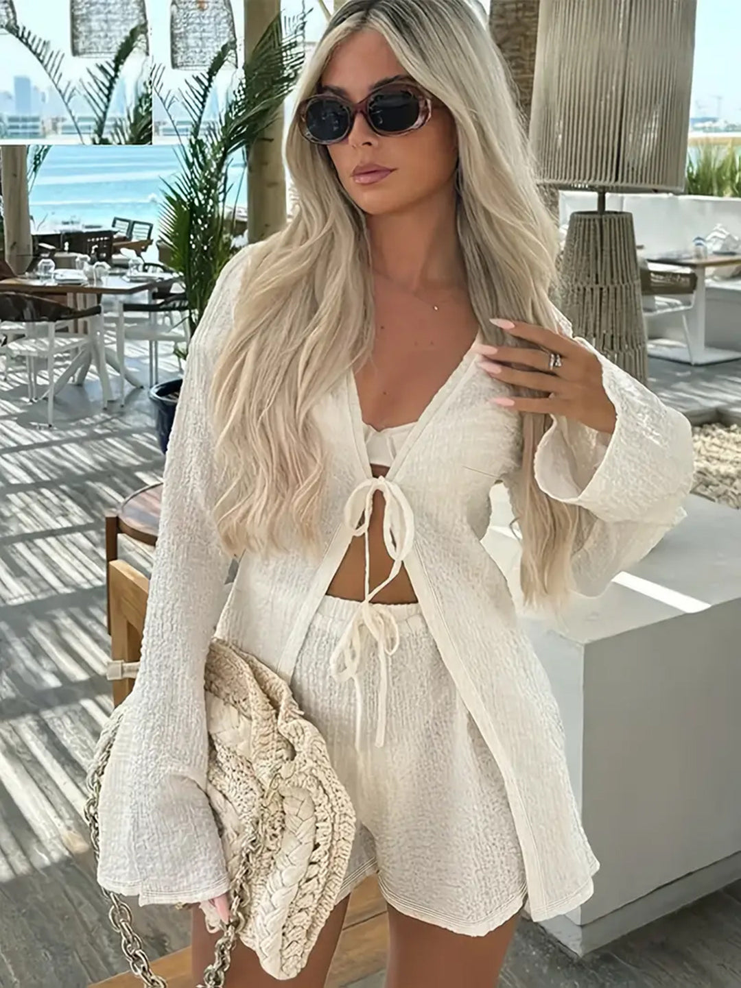 Damen Strick-Set mit lässiger Shorts und durchgehendem Reißverschluss Drune