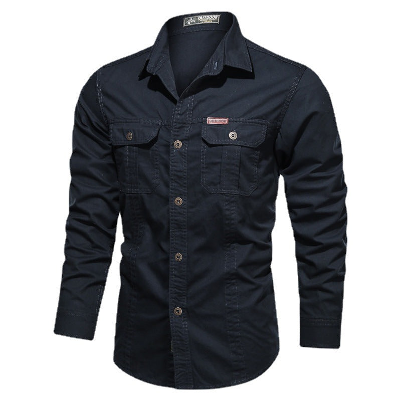 Herren robustes Canvas-Workerhemd mit Brustpattentaschen und Hemdkragen Drune