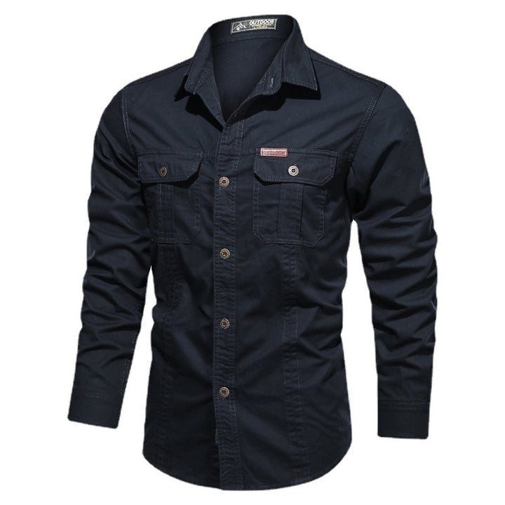 Herren robustes Canvas-Workerhemd mit Brustpattentaschen und Hemdkragen Drune