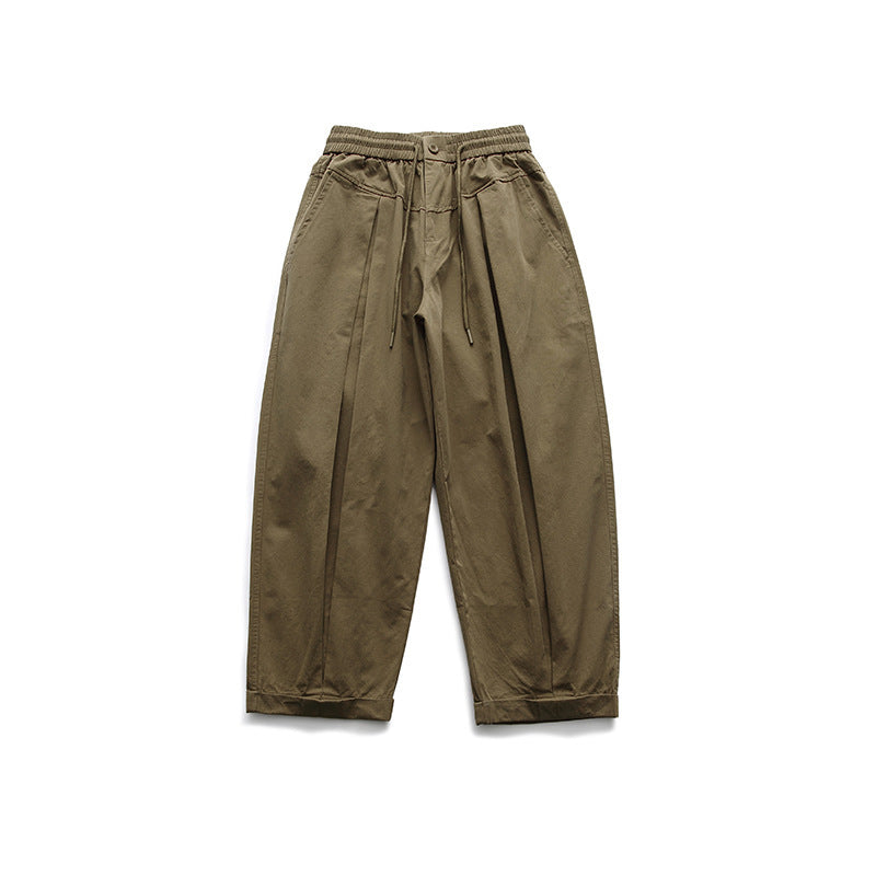 Damen Weite High‑Waist Bundfalten-Hose mit elastischem Kordelbund und gekrempeltem Saum Drune