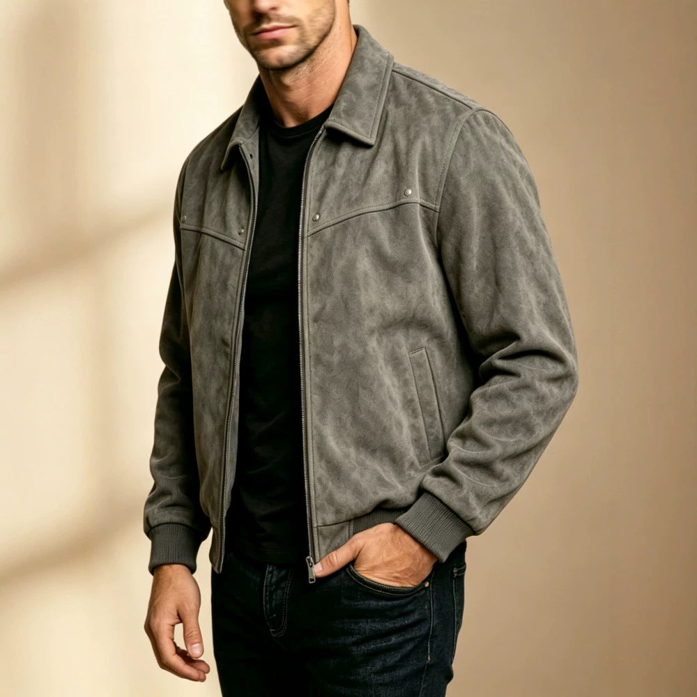 Herren Modische Lederjacke mit klassischem Kragen