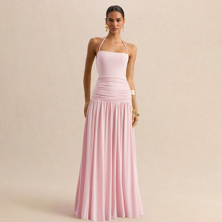 Damen Maxikleid mit Raffungen und schulterfreiem Design Drune