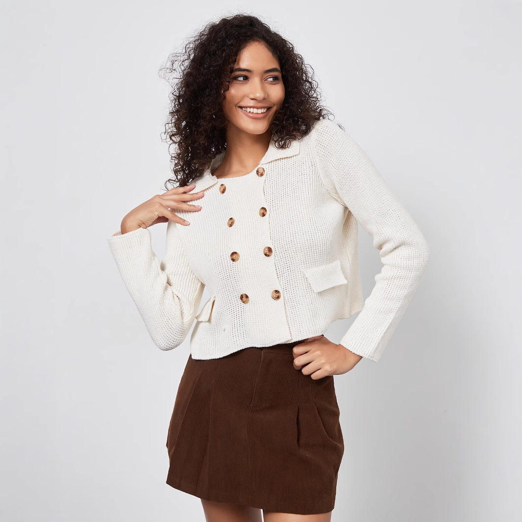 Damen Strickjacke mit doppelter Knopfleiste und dekorativen Taschen Drune