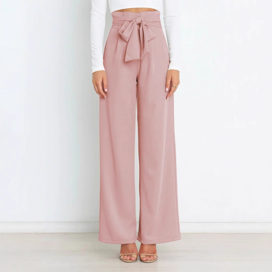 Damen elegante weite Stoffhose mit Taillengürtel Drune