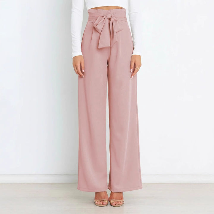 Damen elegante weite Stoffhose mit Taillengürtel Drune